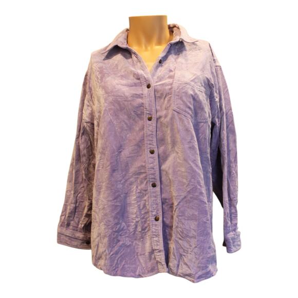 Vintage 90s Bill Blass Purple Crushed Velvet Oversize Button Down Shirt Size 1X - Picture 1 of 15